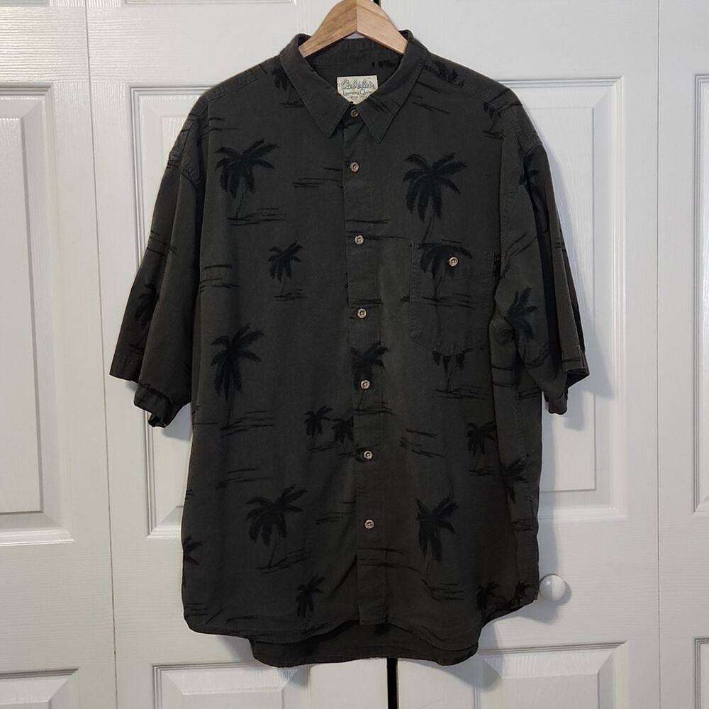 Cabela's Men's‎ Gray Hawaiian Button Front Camp Shirt Size XL Collar Pocket